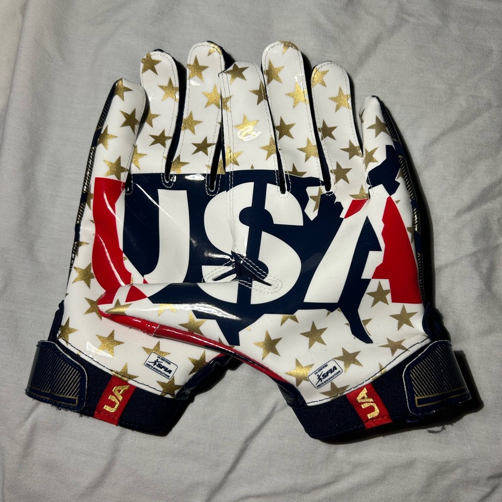 Under Armour USA Football Gloves 🇺🇸 Patriotic Red White Blue – Size L